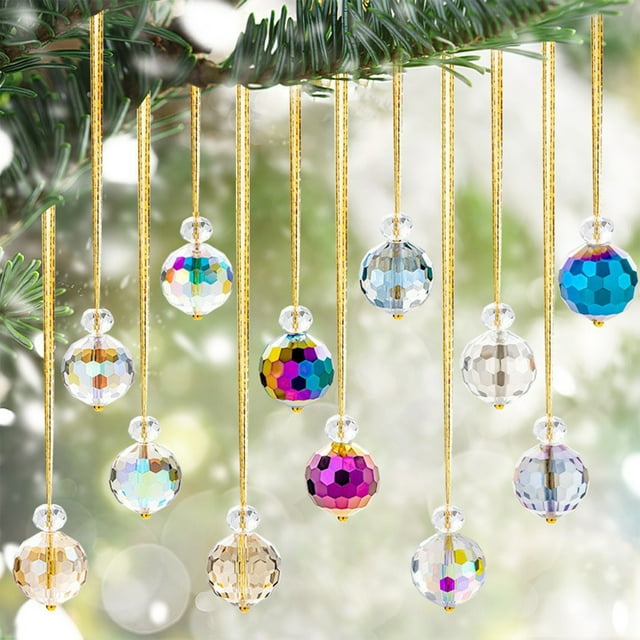 Xihbxyly Adornos Navideños de Cristal Multicolor, Adornos de Cristal Brillante para Árbol, Elegante Decoración Navideña, Ideal para Bodas, Decoración Navideña para El Hogar, Juego de 12 Piezas, Tamañ