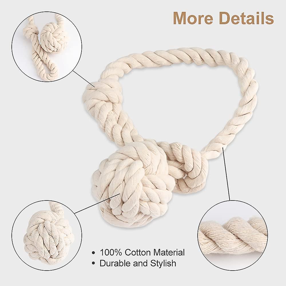 2 Embrasses De Rideaux En Corde De Coton - Style Rétro Blanc Cassé - Longueur 64cm