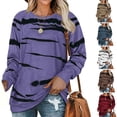 thumbnail image 4 of Purple XL Sudadera de manga larga con cuello redondo para mujer, Jersey Irregular con estampado de rayas de cebra, Tops tipo túnica, ropa de calle de gran tamaño Harajuku, 4 of 5