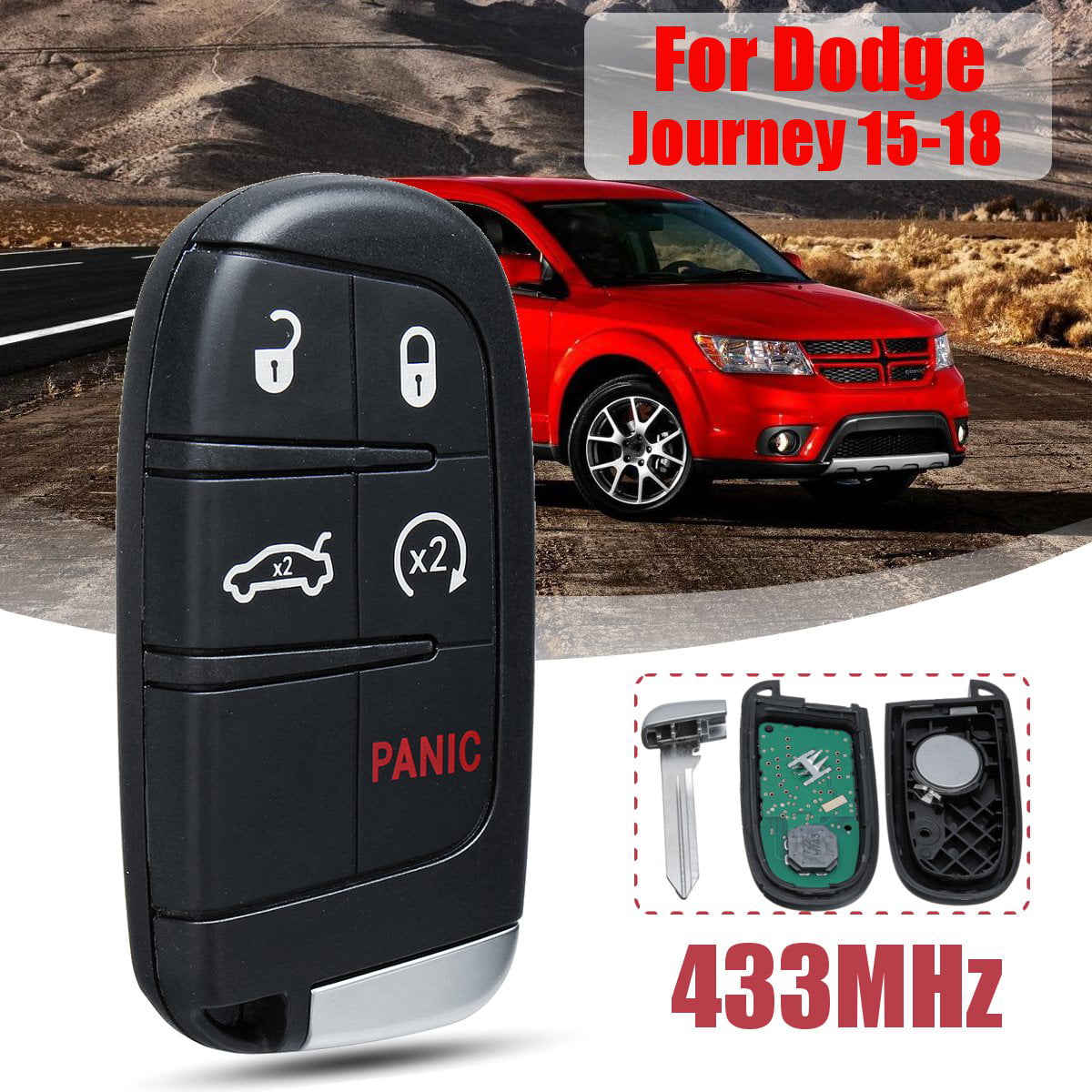 5 Button Car Samrt Remote Key Fob Case w/ Battery 433MHz For Dodge Journey 15-18 | Walmart Canada