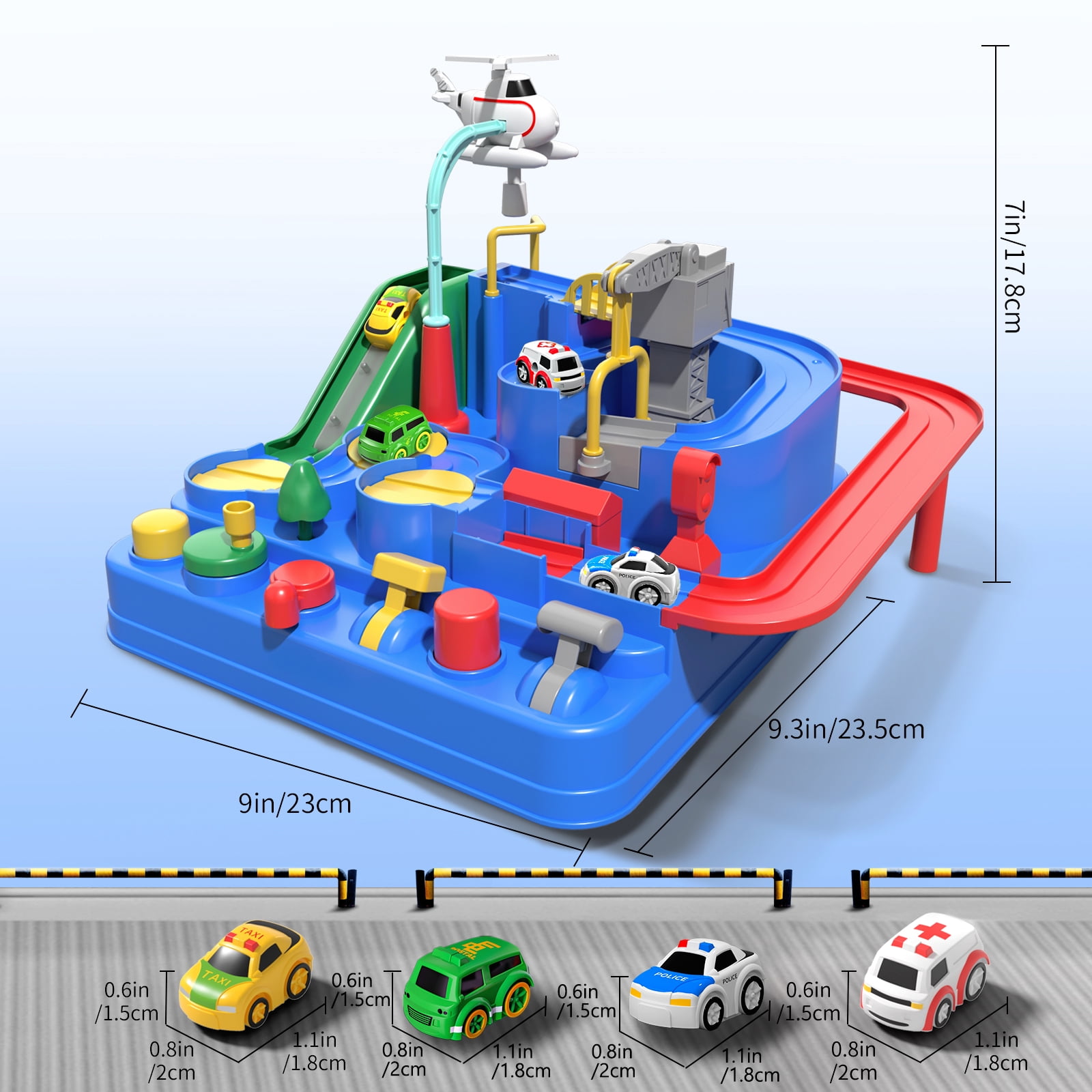 Lucky Doug Adventure Race Car Toys for 3-6 Years Old Boys, Car Rescue Adventure Toys with 4 Mini Car, Manually Operated Car Playset Educational Toys for Kids, Gifts for Boys Ages 3 4 5 6