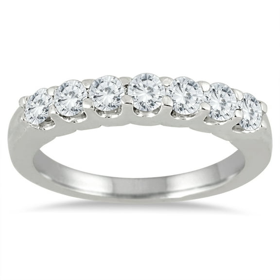 SZUL Women's 3/4 Carat TW Seven Stone Diamond Wedding Band in 14K White Gold  (J-K-L Color, I2-I3 Clarity)