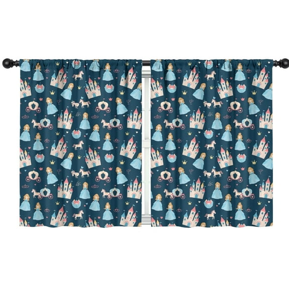 Blackout Kids Curtains,Dark Blue Princess Castle Pattern Childrens Insulated Curtains Set Of 2,Bedroom Essentials,Toddler Room Decor 42"x54"