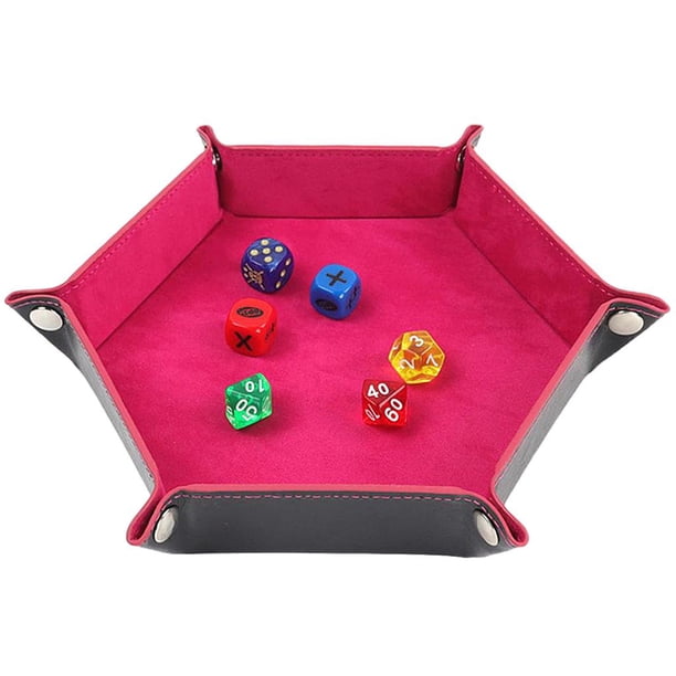 Bandeja hexagonal para dados, fácil de llevar, bandeja plegable de material cuero para dados con interior de franela, caja de almacenamiento para juegos de roja Hugo Organizador de bandejas hexagonales de dados