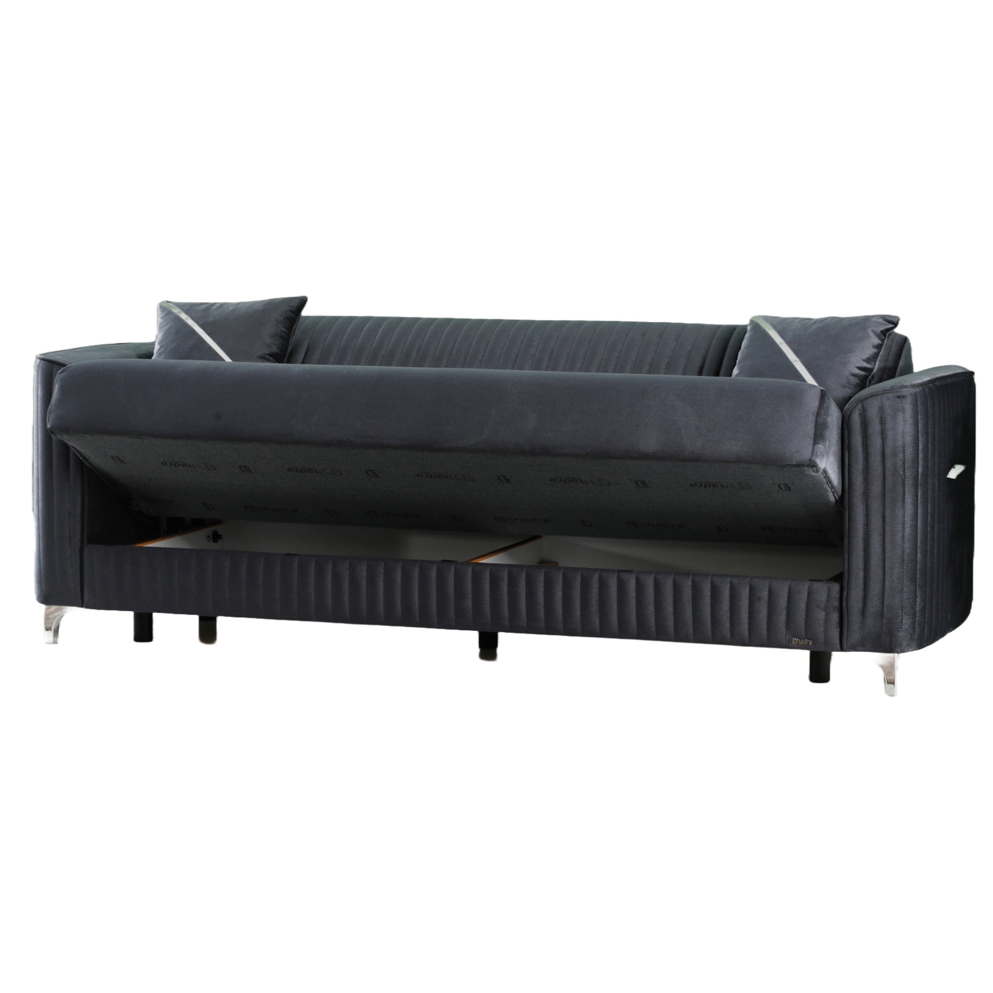 Ottomanson 90" Convertible Sofa Couch for Living Room, Microfiber Modern Sofa Bed with Storage, Gray