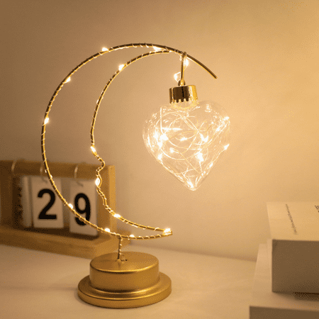 

Rush Hanging LED Moon Lamp Night Light with Stand Love Lamp for Home Party Romantic Holiday Decor Battery Powered (Warm White) S1389