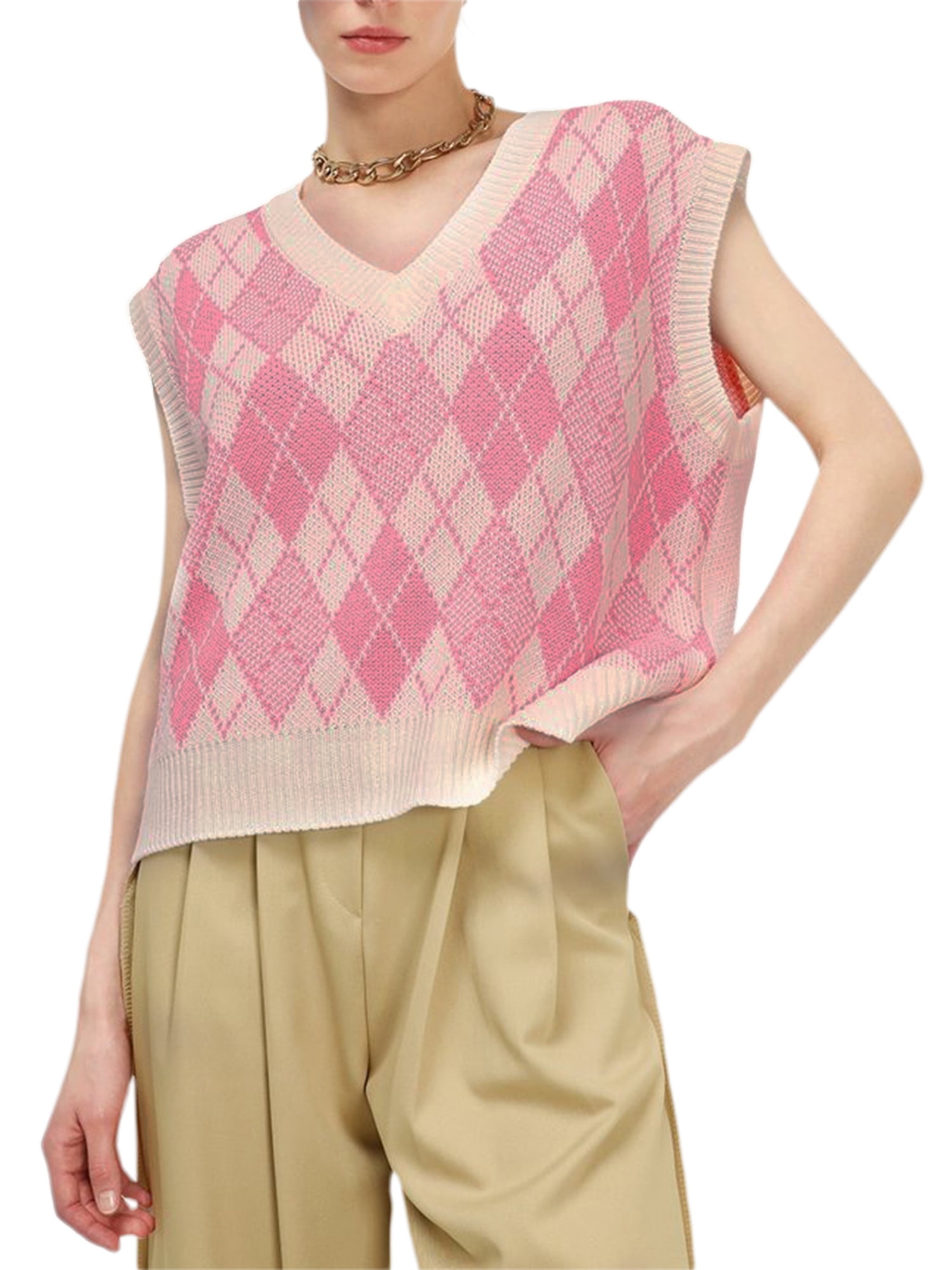 Sunisery Y2K Vintage Argyle Sweater 