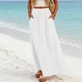 thumbnail image 2 of Arlun Casual Long Pleated Skirt for Women Elegant Eyelet Solid Color Flowy Summer Maxi Skirts Elastic High Waist Simple Stylish Beach Vacation Skirt Comfort for Everyday Wear White XL, 2 of 6