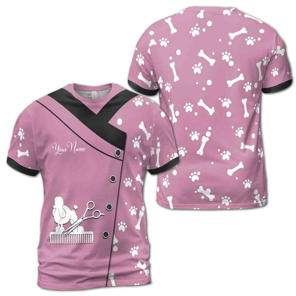 Custom Name Puppy Dog Grooming Uniform For Salon 3D T-Shirt S-5XL