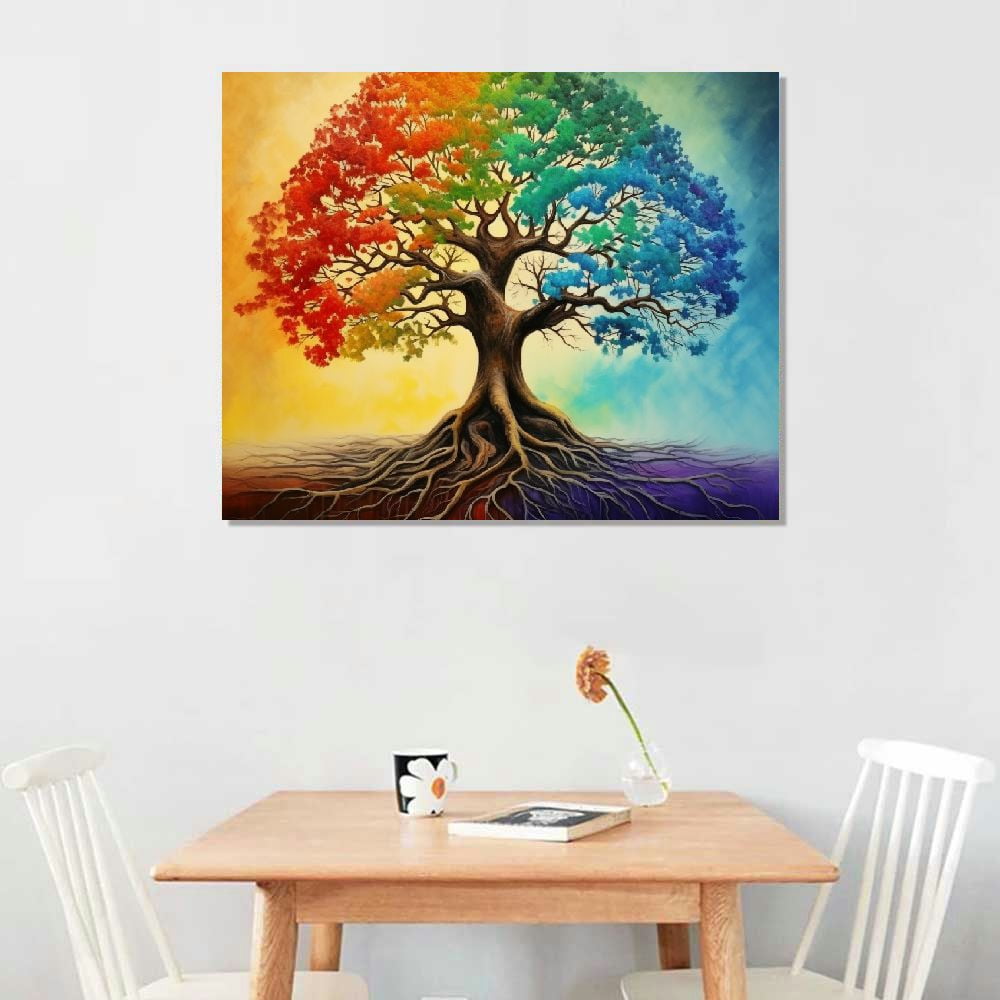 COMIO Tree Of Life Wall Art Colorful Tree Pictures Wall Decor Graffiti Canvas Prints Framed Artwork Paintings Home Office Decorations for Bathroom Kitchen Bedroom Living Room