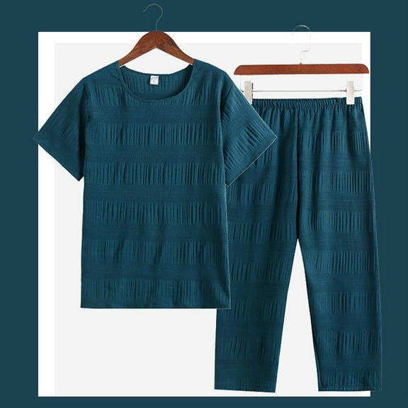 Amidoa Short Sleeve Pajama Set for Women Crewneck Solid Lounge Sets Womens Union Suit