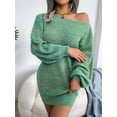 thumbnail image 3 of Women'S Casual Oversized Off-the-Shoulder Lantern Sleeve Sweater Dress Long Chunky Pullover Blue M, 3 of 8