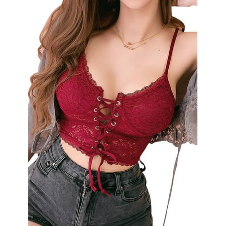 

Qinavy Women s Drawstring Tie Front V Neck Non-wireless Sleeveless Bra