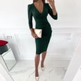 thumbnail image 2 of Sngxgn Women's Dress Deep V-Neck Long Sleeve Waist Tie Ruffle Mini Swing Skater Dresses(Green,L), 2 of 5