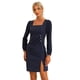 thumbnail image 1 of Vestido De Mujer De Manga Larga De Gasa Con Panel De Contraste Frontal Fruncido Y Cuello Cuadrado Azul Oscuro M, 1 of 6