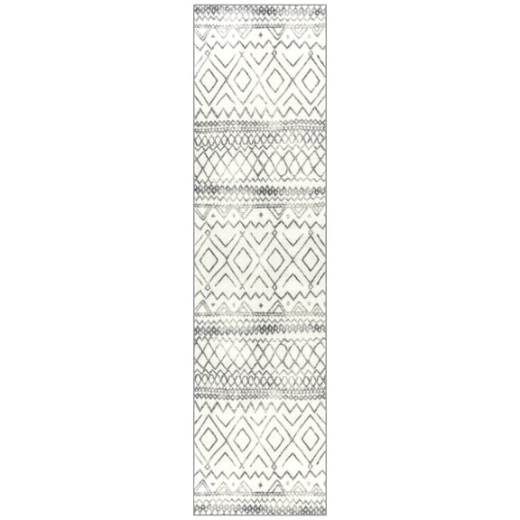 Maples Rugs Diamond Modern Geometric Ivory Non Slip Hallway Runner Rug, 2'6 x 10'