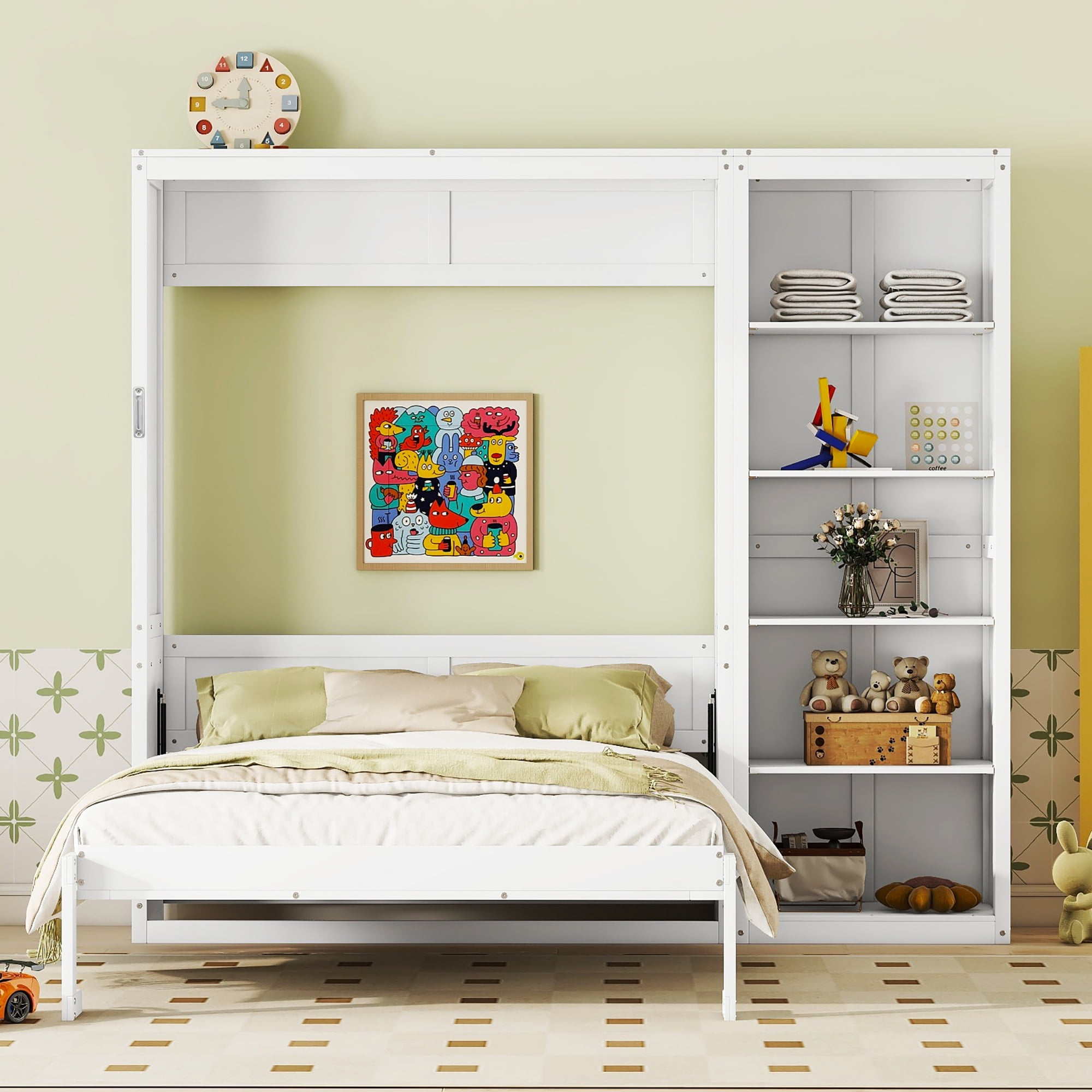 Noble House Queen Murphy Wall Bed with 5-Layer Shelves,White