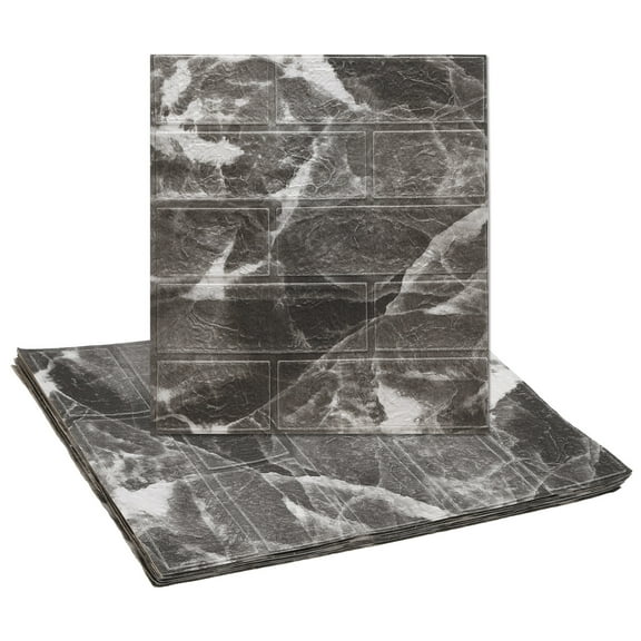 Uxcell 10pcs 3D Wall Panels Peel and Stick, Waterproof Wall Panel Backsplash, 13.8"x15.2" Brick Design Wallpaper XPE Shower Tiles for Bathroom, Kitchen, Living, Marble Black and White