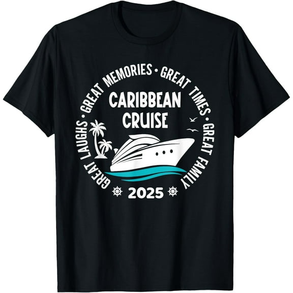 Caribbean Cruise 2025 Vacation Trip Matching Family Group T-ShirtMen's and women's gift, black and white T-shirt, size: Extra large S-4XL