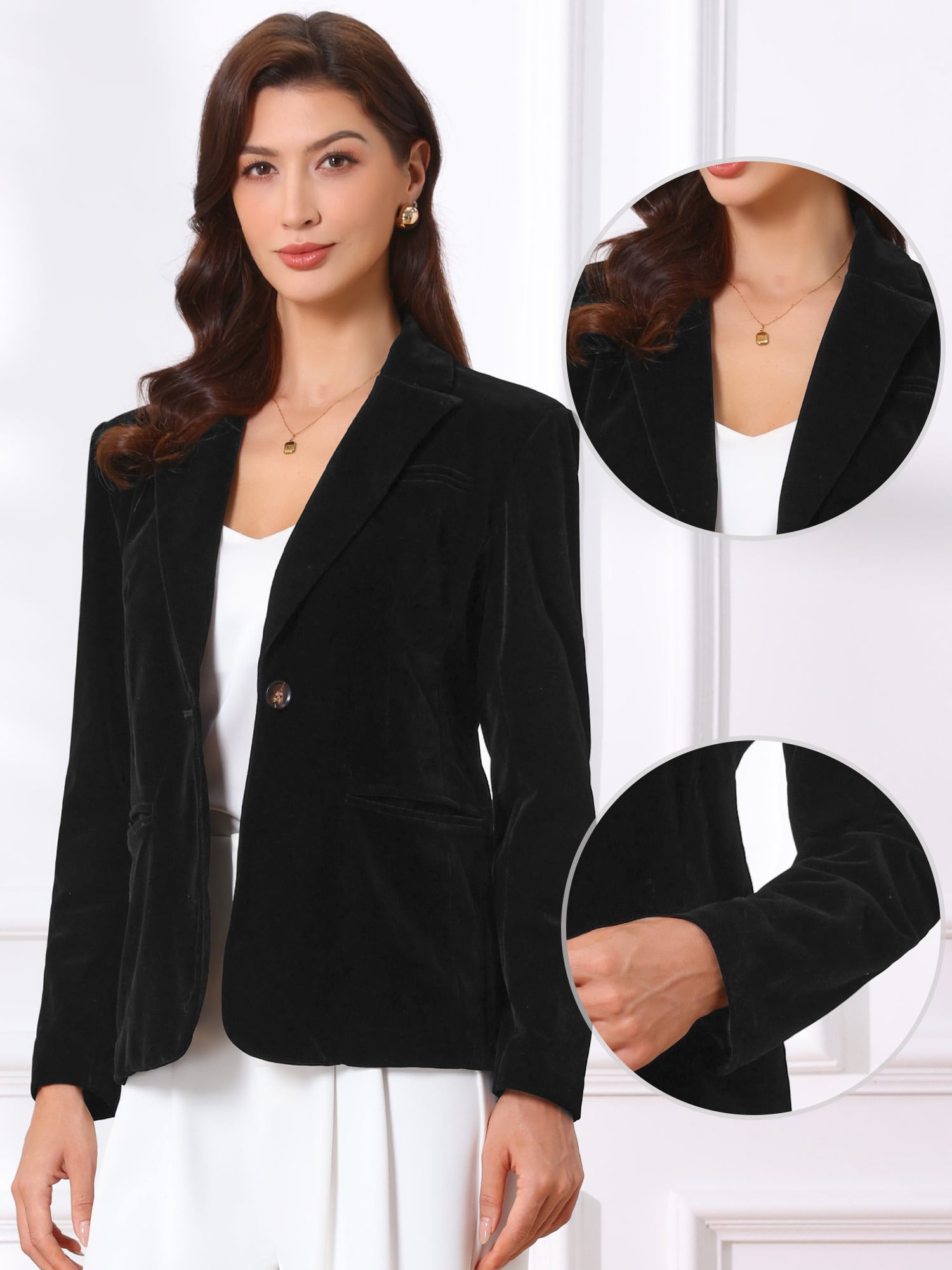 DARING DIVA Women's Long Sleeve Velvet Blazer with Notch Lapel XS Black