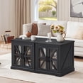 thumbnail image 6 of Joaxswe Farmhouse End Table Set of 2 with Charger, 24" Square Nightstand with Glass Barn Door, Modern Side Table for Office, Classic Black, 6 of 7