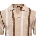thumbnail image 4 of BiZtdJrK Mens Knit Tops Striped Lapel Short Sleeve V Neck Polos Shirts Color Block Fashion Summer Tee Shirt Khaki S, 4 of 7