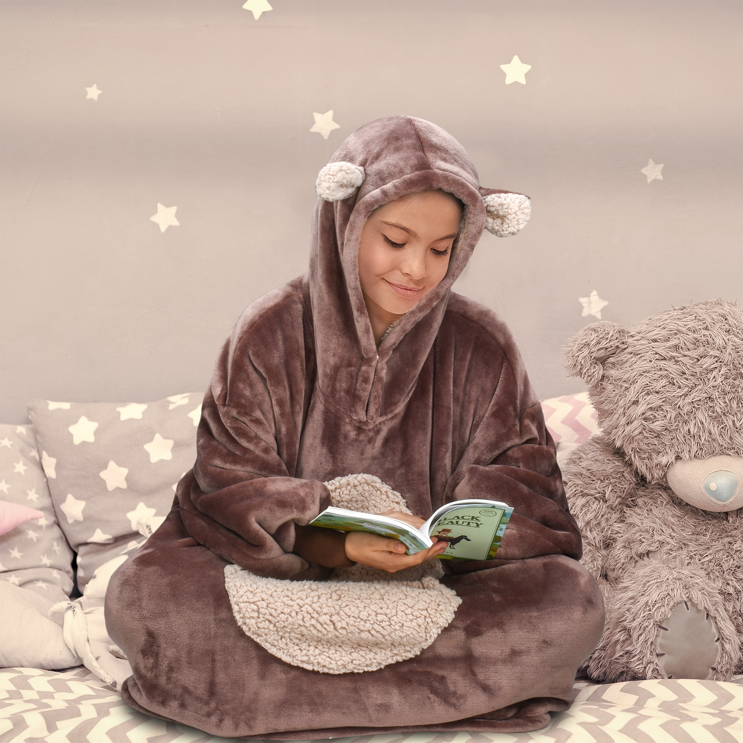 Bear Oversized Sherpa Hoodie Blanket Sweatshirt for Women