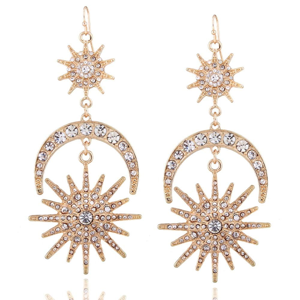 Exaggerated Luxury Sun Moon Stars Drop Earrings Rhinestone Punk Earrings For Women Jewelry Golden Boho Vintage Earrings Gold Walmart