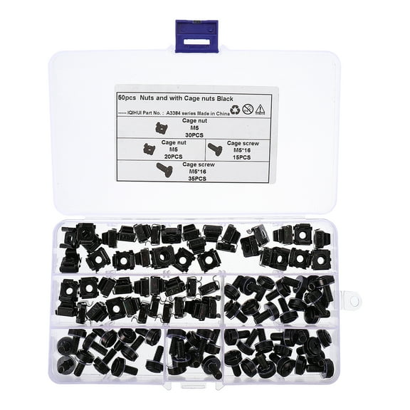 50pcs Computer Rack Mount Cage Square Lock Insert Nuts with 50pcs Screws
