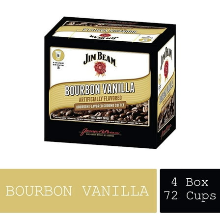 Jim Beam Bourbon Vanilla Single Serve Keurig Coffee Pods, 72 Ct (4 Boxes of 18)