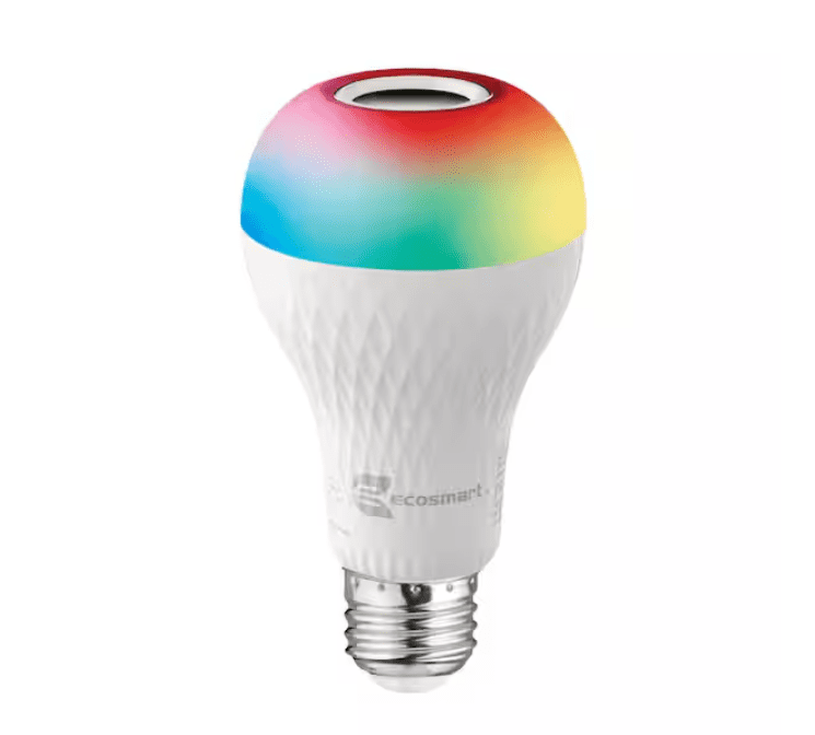 EcoSmart 60-Watt Equivalent A21 Bluetooth Speaker Colored Plus Bright White E26 Medium LED Light Bulb W/ Remote Control (1-Pack)