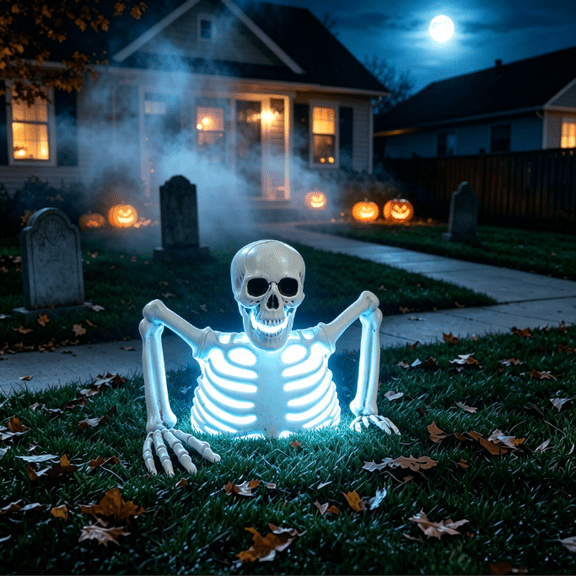 Realistic Halloween Skeleton Decorations with Multi-Color Lights - Scary Groundbreaking Skeleton for Indoor Outdoor Haunted House, Yard, and Garden Party Decor