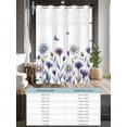 thumbnail image 6 of No Hook Shower Curtain with Snap in Liner Purple Flower Shower Curtain -Fabric Waterproof Inner Liner, Blue Chrysanthemum Butterfly Leaf Plant Shower Curtains Washable 72"x84", 6 of 9
