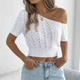 thumbnail image 5 of JGGSPWM Womens Crochet Hollow Off The Shoulder Knit Tops Short Sleeve Spring Summer Trendy Sweaters White S, 5 of 7