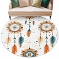 thumbnail image 2 of Boho Geometric Round Area Rug 7 FT,Non Slip Living Room Area Carpet,Ethnic Feathers Patterns Retro Farmhouse Washable Soft Circular Rug Floor Carpet for Bedside Office Play Room Classroom, 2 of 9