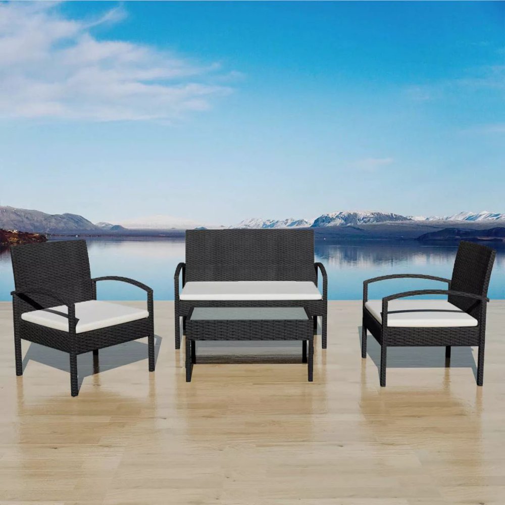 Garden Sofa Set Seven Pieces Poly Rattan Black - Walmart.com - Walmart.com