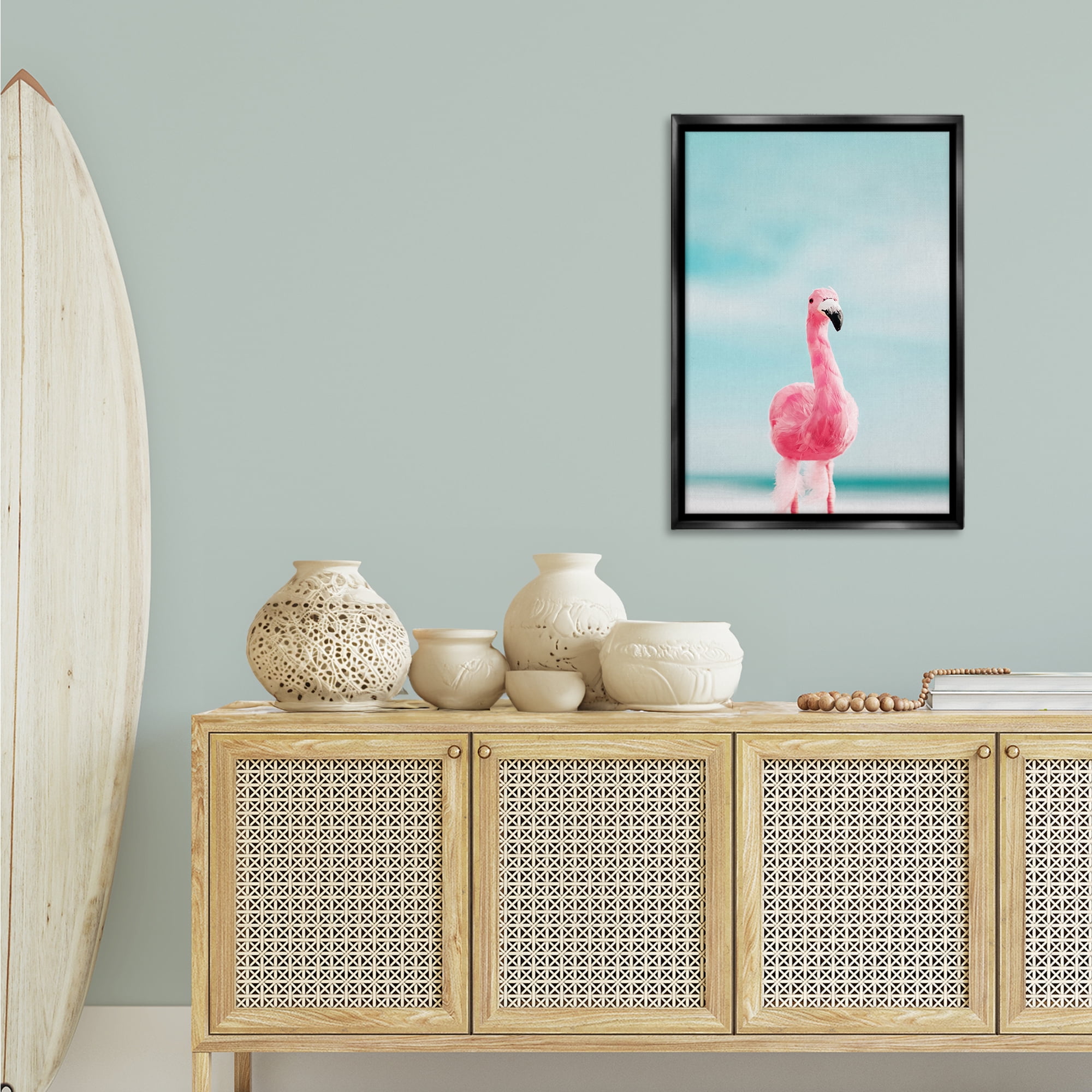 Stupell Industries Funky Summer Flamingo Nautical & Beach Photography Black Floater Framed Canvas Art Print Wall Art, 21 x 31