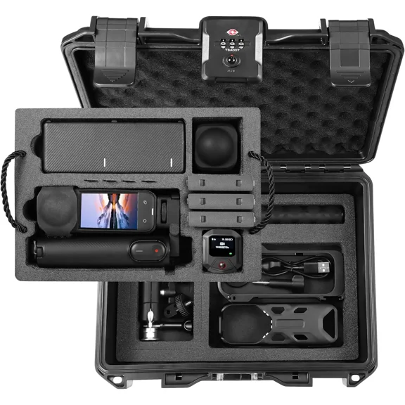 Carrying Case for Insta360 X5 X4, TSA Lockable Waterproof Double Layer Travel Organizer Bag, Protective Storage Case for Selfie Stick Charging Hub Metal Cage Full Accessories