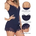 thumbnail image 3 of Sexyfree Women Pajamas Set Sexy Lace Trim Cami and Shorts Pjs Deep V Neck Sleepwear Sleeveless Nightwear, 3 of 5