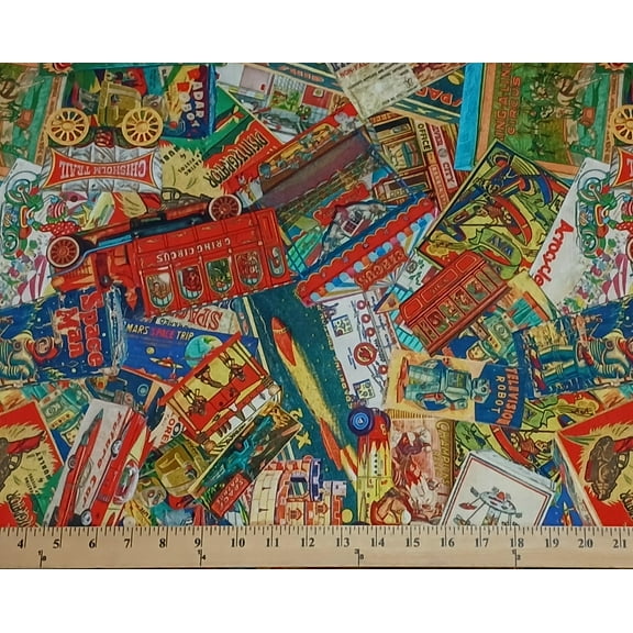 Cotton Vintage Toy Chest Circus Trains Robert Kaufman Cotton Fabric Print by the Yard (ATXD-22920-200Vintage)