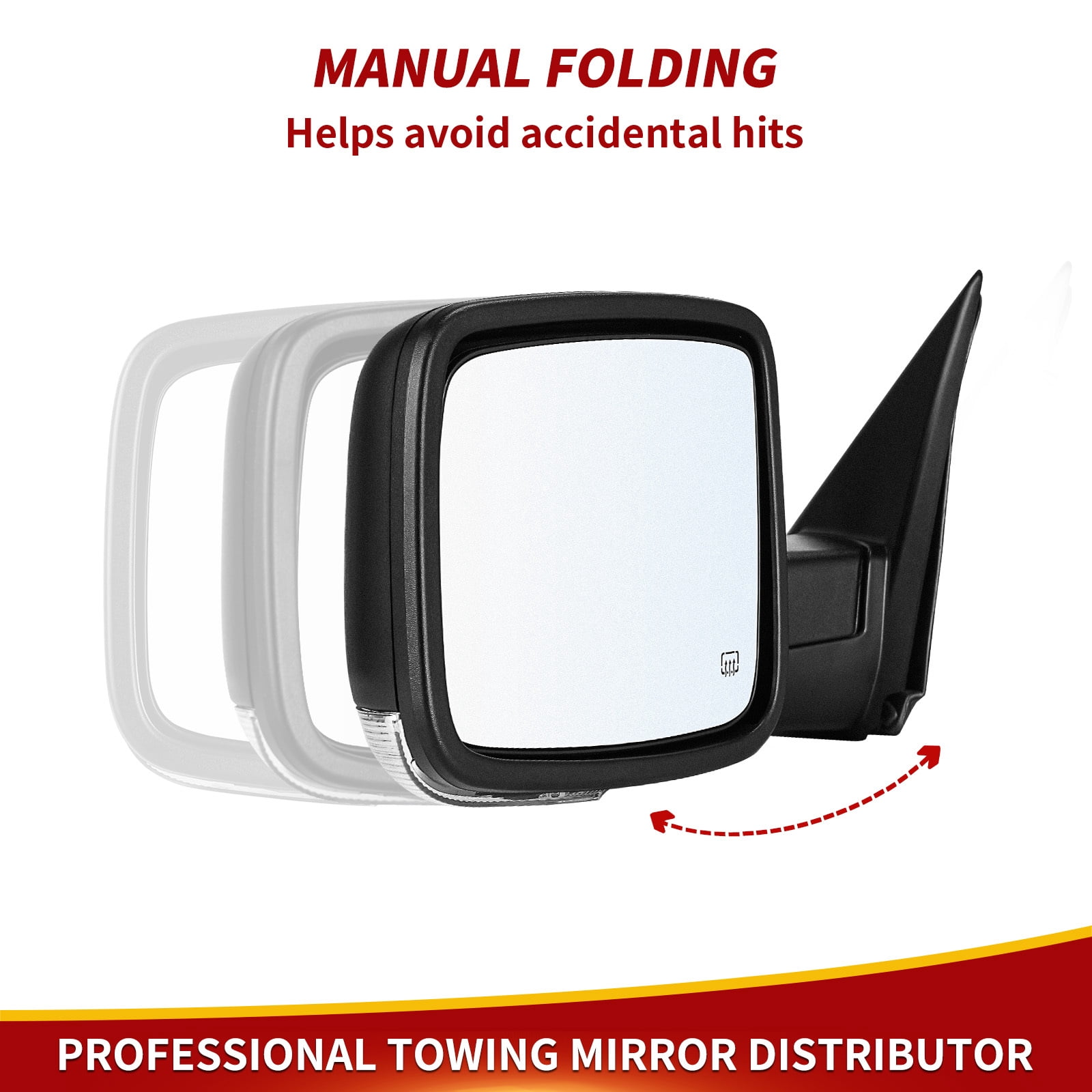 LEDKINGDOMUS Power Heated Manual Folding Tow Mirrors Pair for 2009-2018 Dodge Ram 1500 & 2010-2017 Ram 2500/3500 with LED Turn Signal and Puddle Light