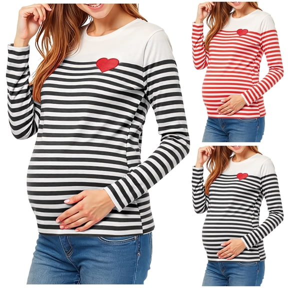 Lispipm Maternity Pullover for Women 2026 Spring Crewneck Sweatshirts Stripe Casual Tops for Ladies Daily Outdoor Shopping Black L