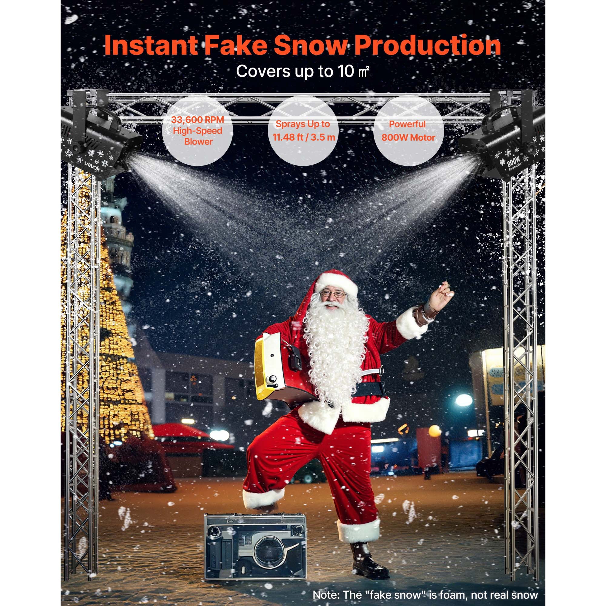KFFKFF 800W Snow Machine with Remote Control, Portable Snowflake Maker with 1L Tank and Handle, Suitable for Indoor and Outdoor Events, Christmas Parties, and Stage Effects