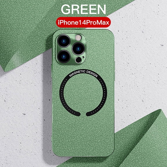 Luxury PU Leather Magnetic Phone Case for iPhone 14 Pro Max,Compatible with MagSafe Charging,Shockproof Stylish Plating Anti-Fingerprint All-inclusive Lens Protective Phone Cover,Green