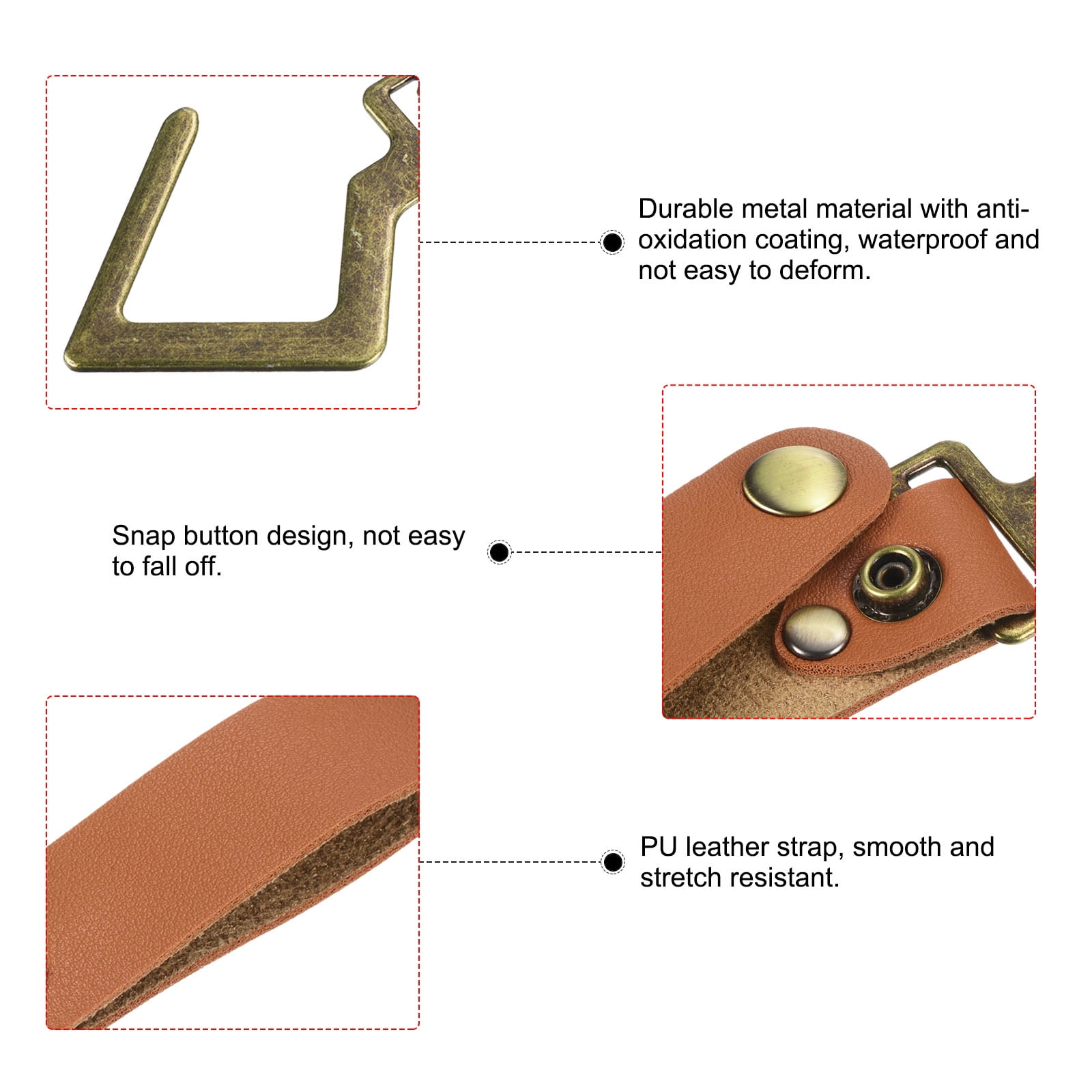 Unique Bargains PU Leather S Shelf Hooks Camping Hook Metal Outdoor Accessories Brown