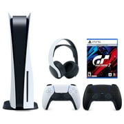 Sony Playstation 5 Disc (PS5 Disc) with Extra Black Controller, Gran Turismo 7 Launch Edition and White PULSE 3D Headset Bundle