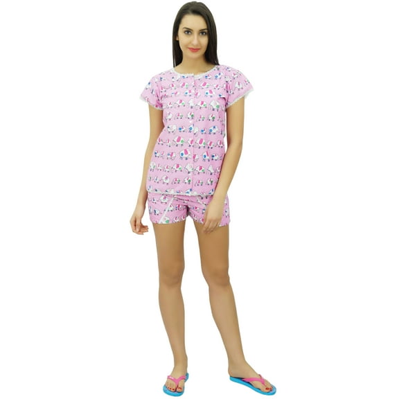 Bimba Women's Cotton Nightwear Button-Down Top With Shorts Cute Night Suit Set