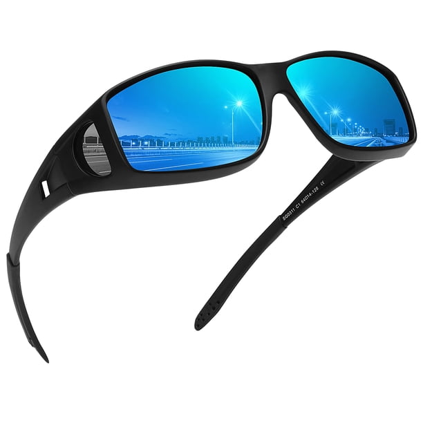 Gafas de Sol Polarizadas MEETSUN UV400 Negras-Azules para Usar Sobre Anteojos