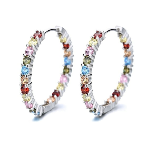 Amy and Annette 18K White Gold-Plated Multi-Colored Crystal Hoop Earrings-40mm
