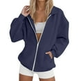 thumbnail image 3 of qolati Hoodies for Women Plain Solid Long Sleeve Zip Up Hoodie Oversized Sweatshirt Fleece Casual Jackets Fall Winter Coats with Pocket Navy XXXXXL, 3 of 6